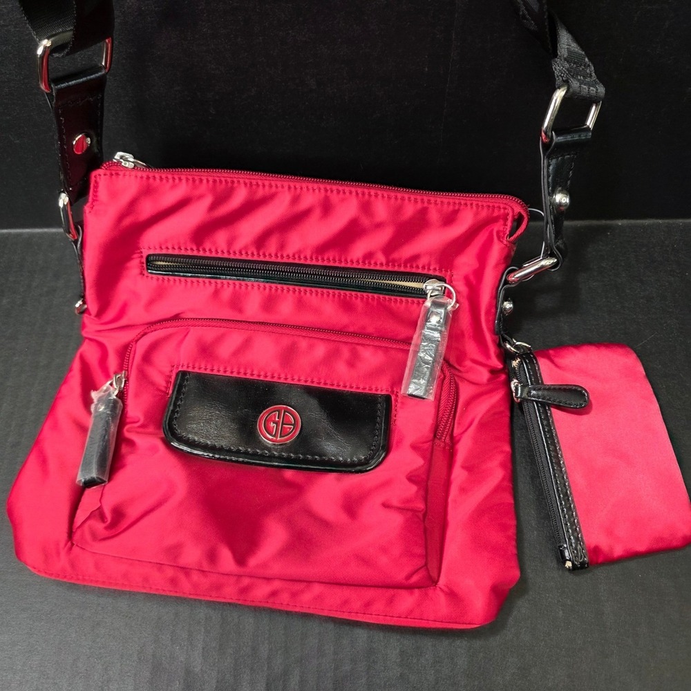 Gianni Bernini Red Nylon Crossbody Bag with Pouch‎ and Organizer Pocket NEW